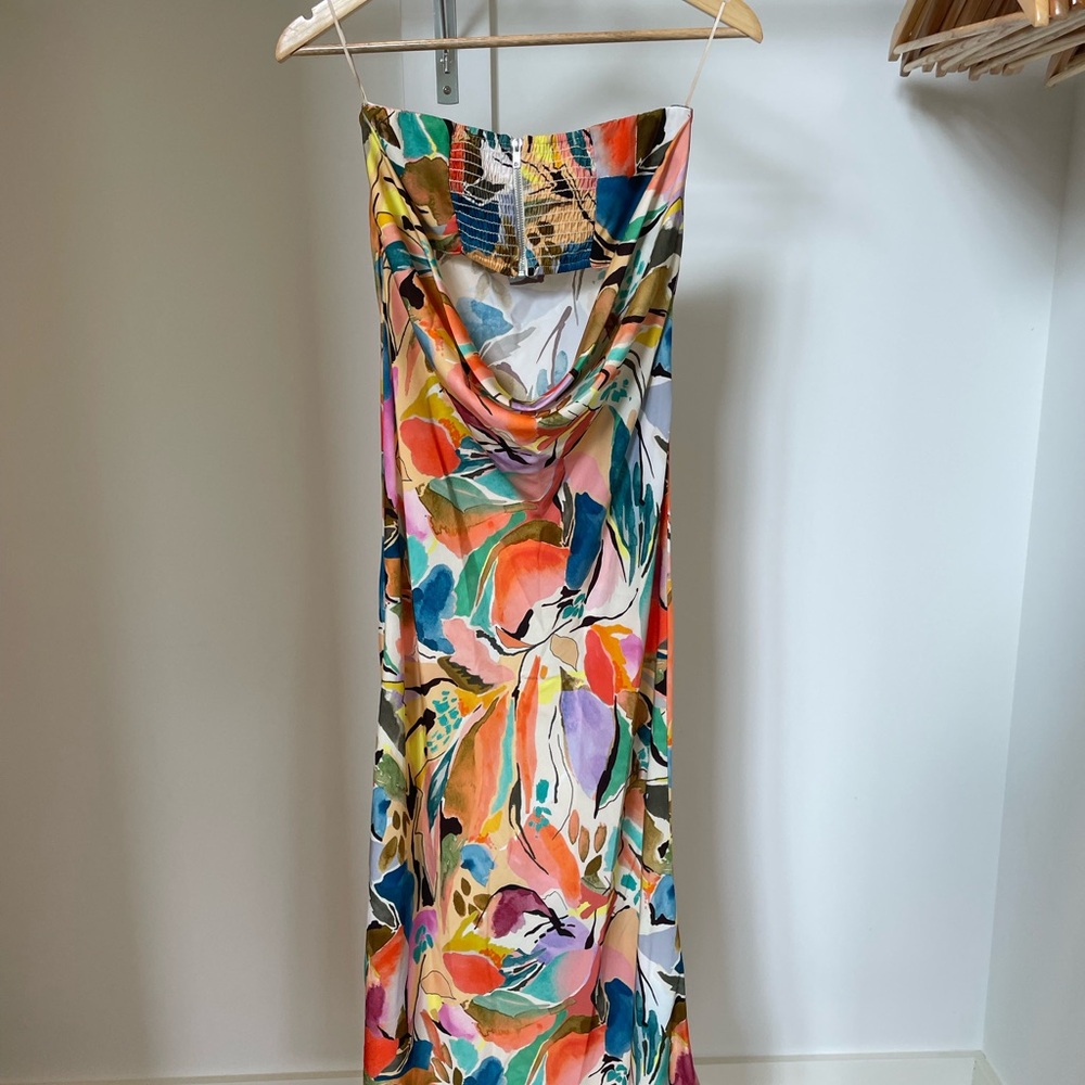 Lavender Brown Multicolor Strapless Dress - Picture 3 of 3
